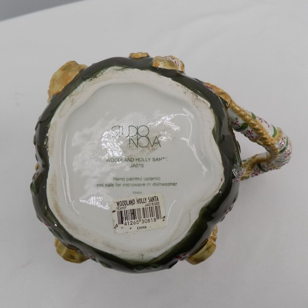 Studio Nova Woodland Holly Santa 7 1/2" 28 oz Figural Teapot with Lid No Box Vtg - Picture 9 of 10